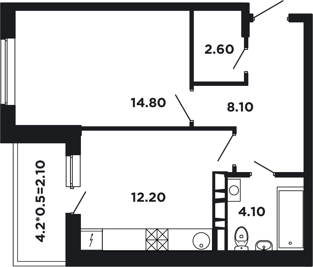 Планировка — Студия, 24,3 м²