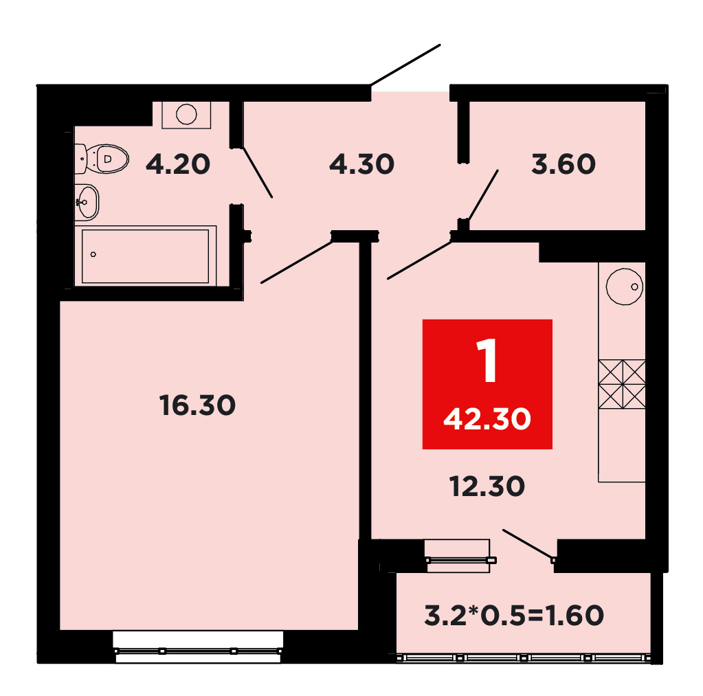 Планировка — Студия, 24,3 м²