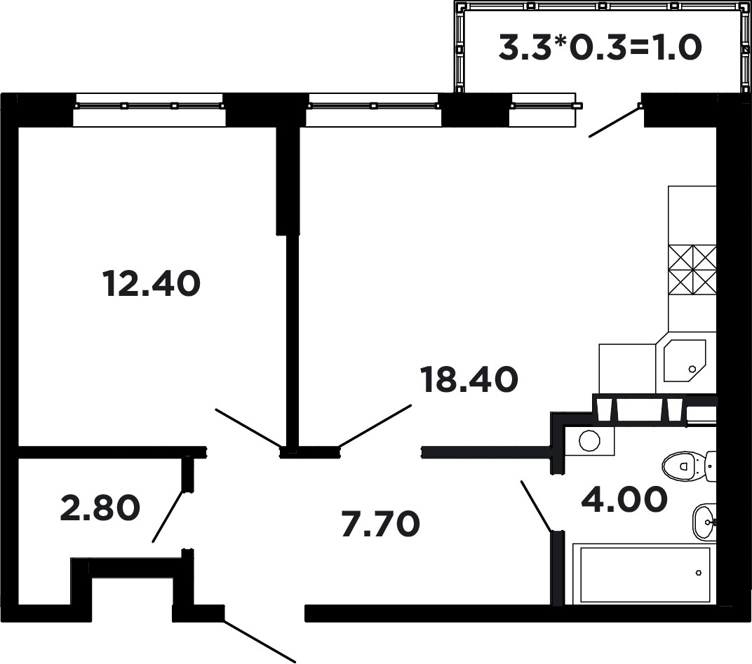 Планировка — Студия, 24,3 м²