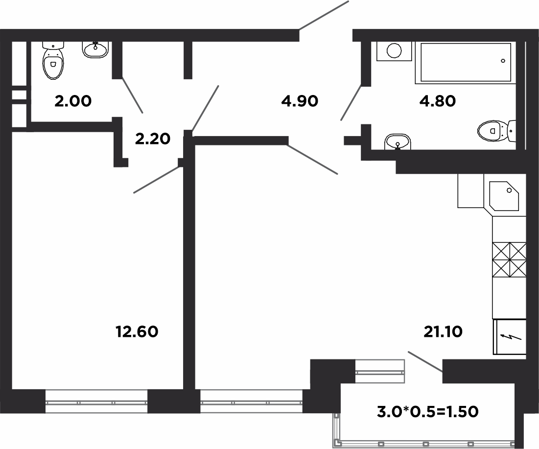 Планировка — Студия, 24,3 м²
