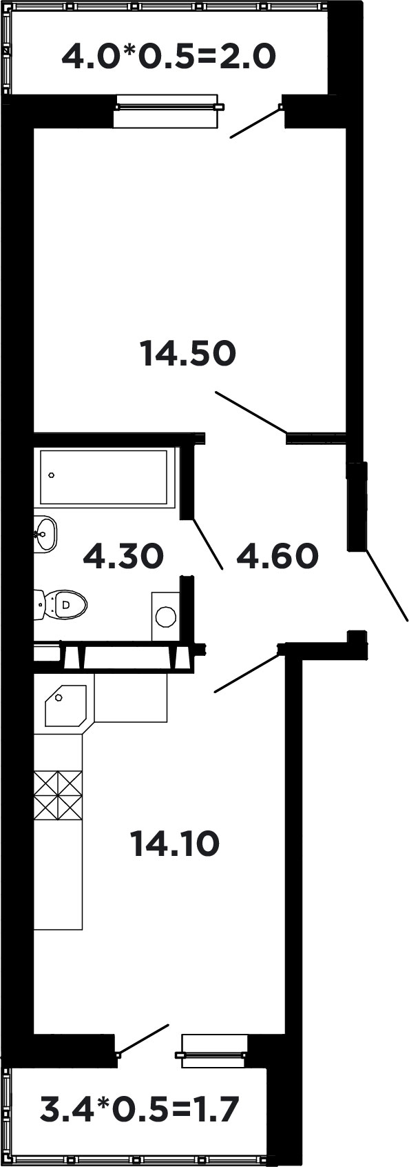 Планировка — Студия, 24,3 м²