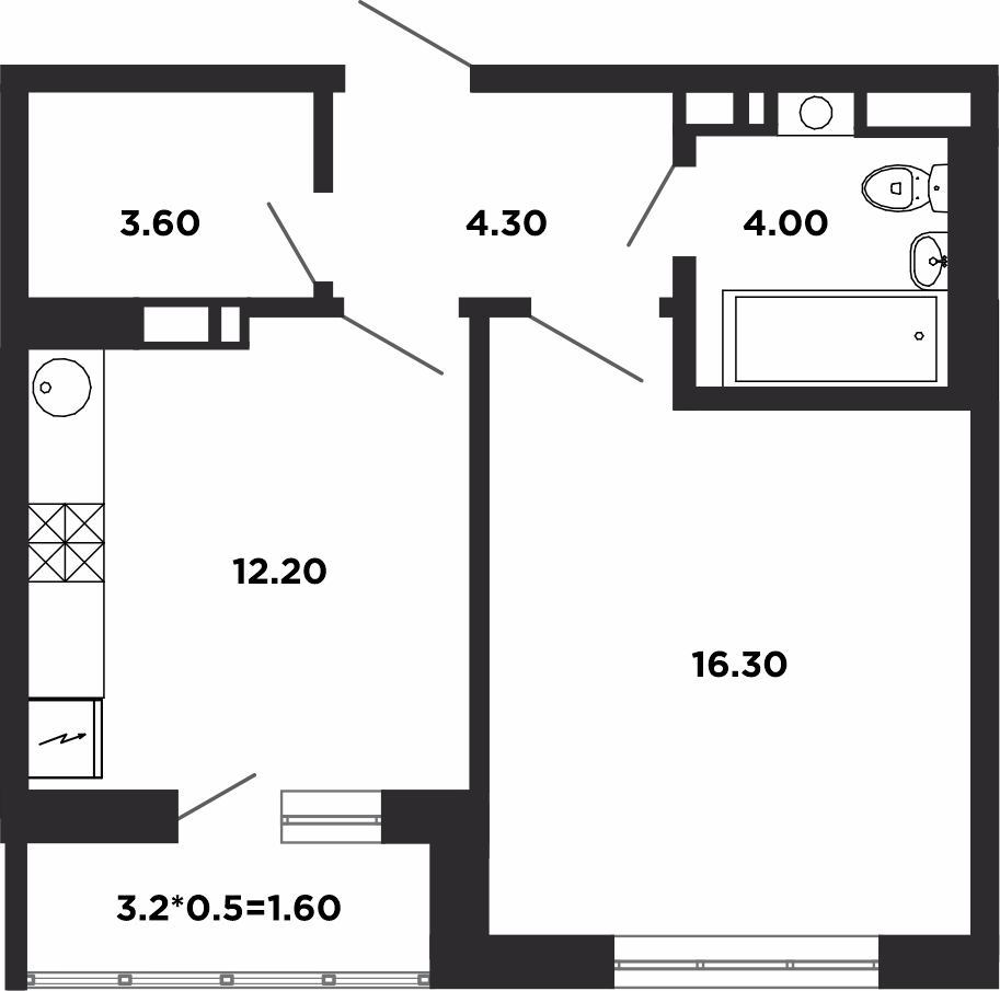 Планировка — Студия, 24,3 м²