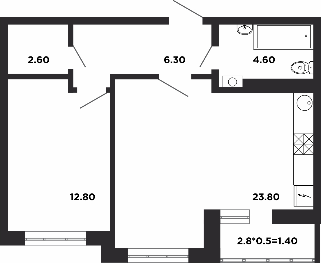 Планировка — Студия, 24,3 м²
