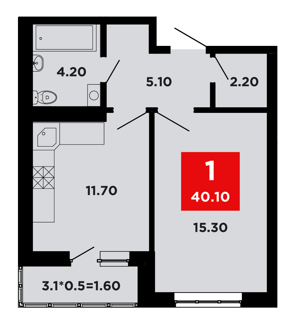 Планировка — Студия, 24,3 м²