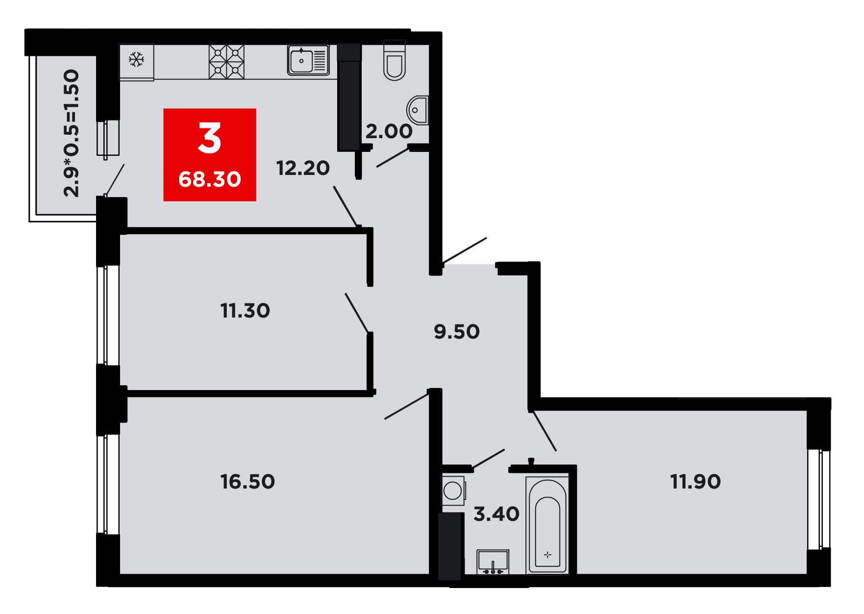Планировка — Студия, 24,3 м²