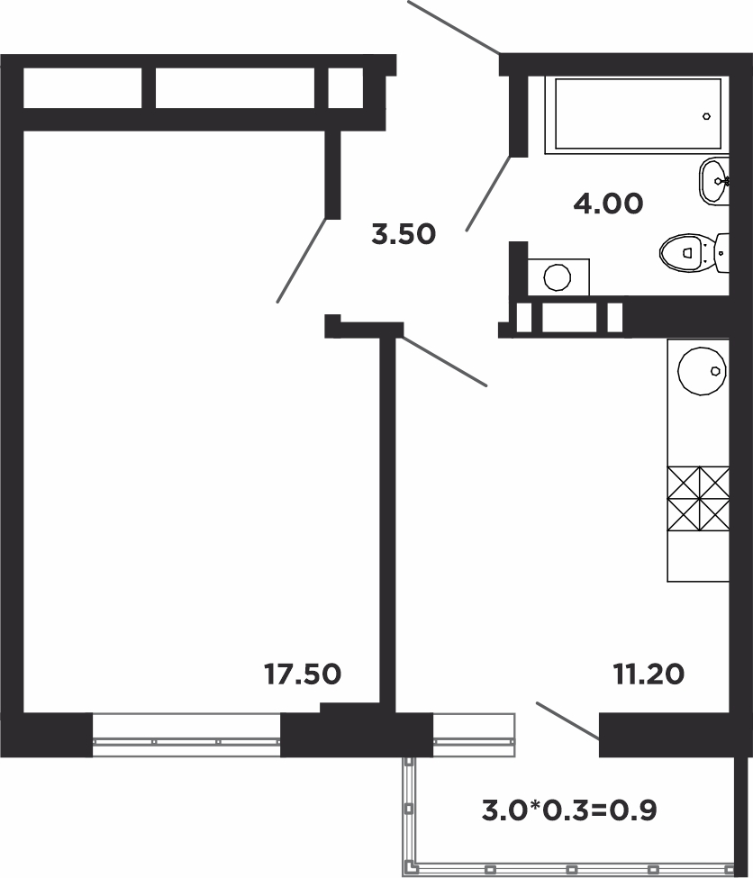 Планировка — Студия, 24,3 м²