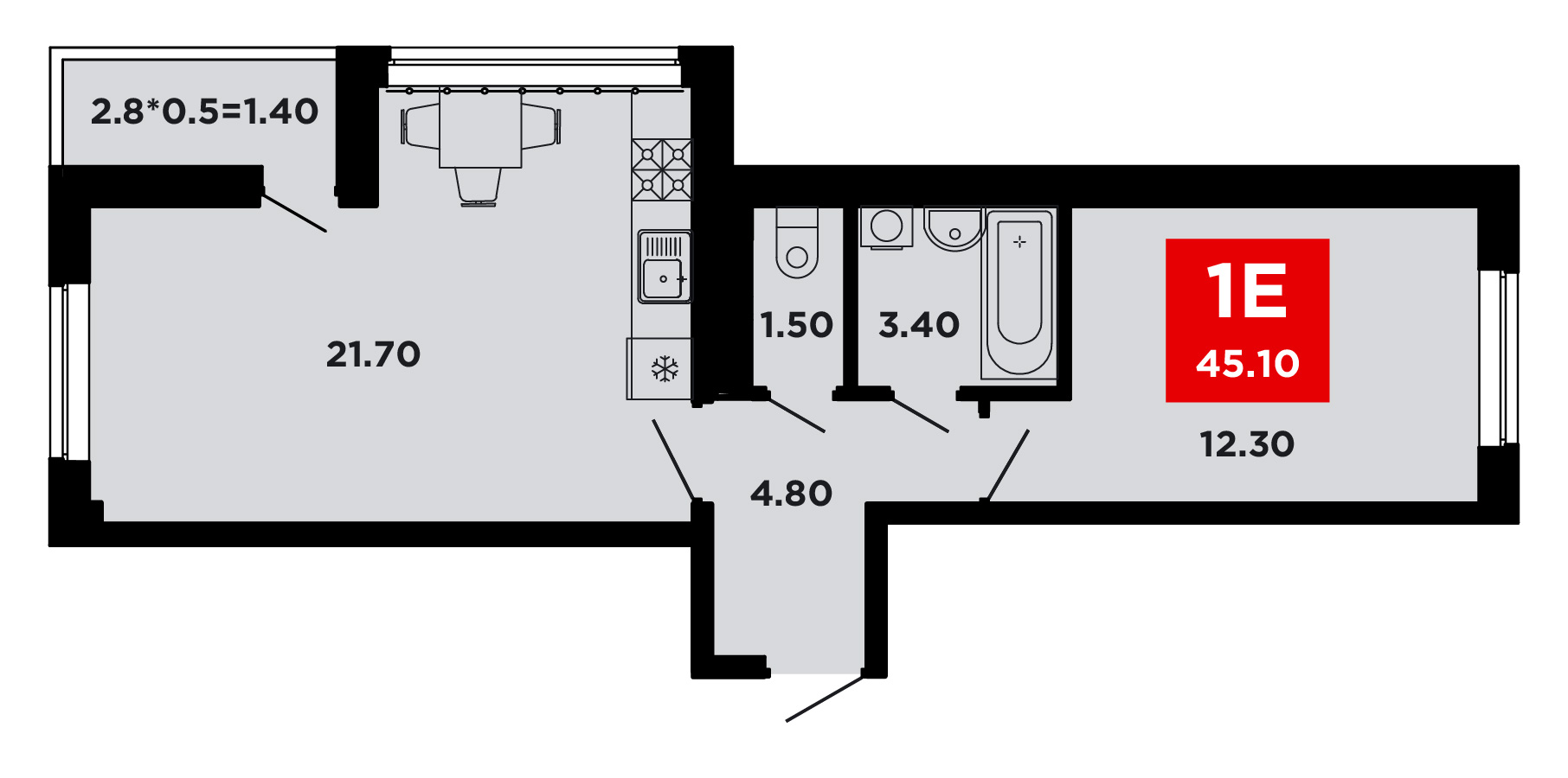 Планировка — Студия, 24,3 м²