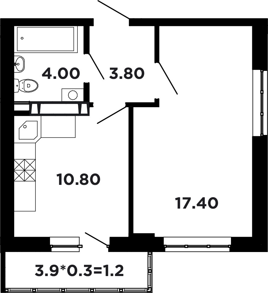 Планировка — Студия, 24,3 м²
