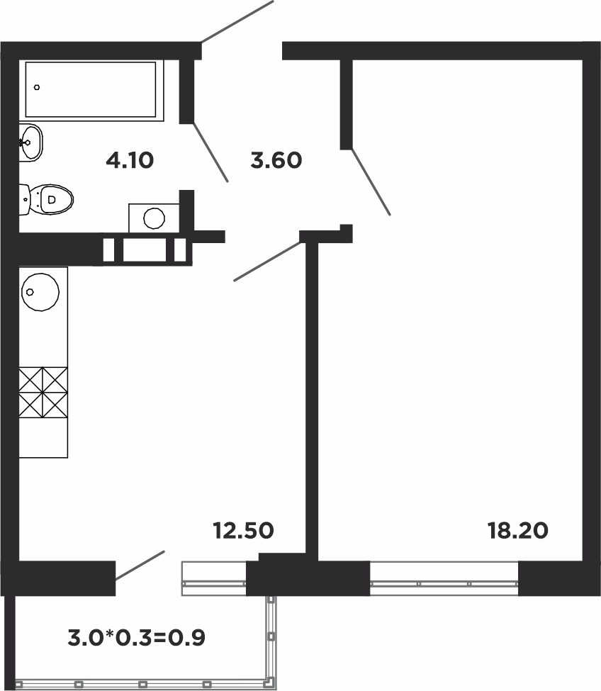 Планировка — Студия, 24,3 м²
