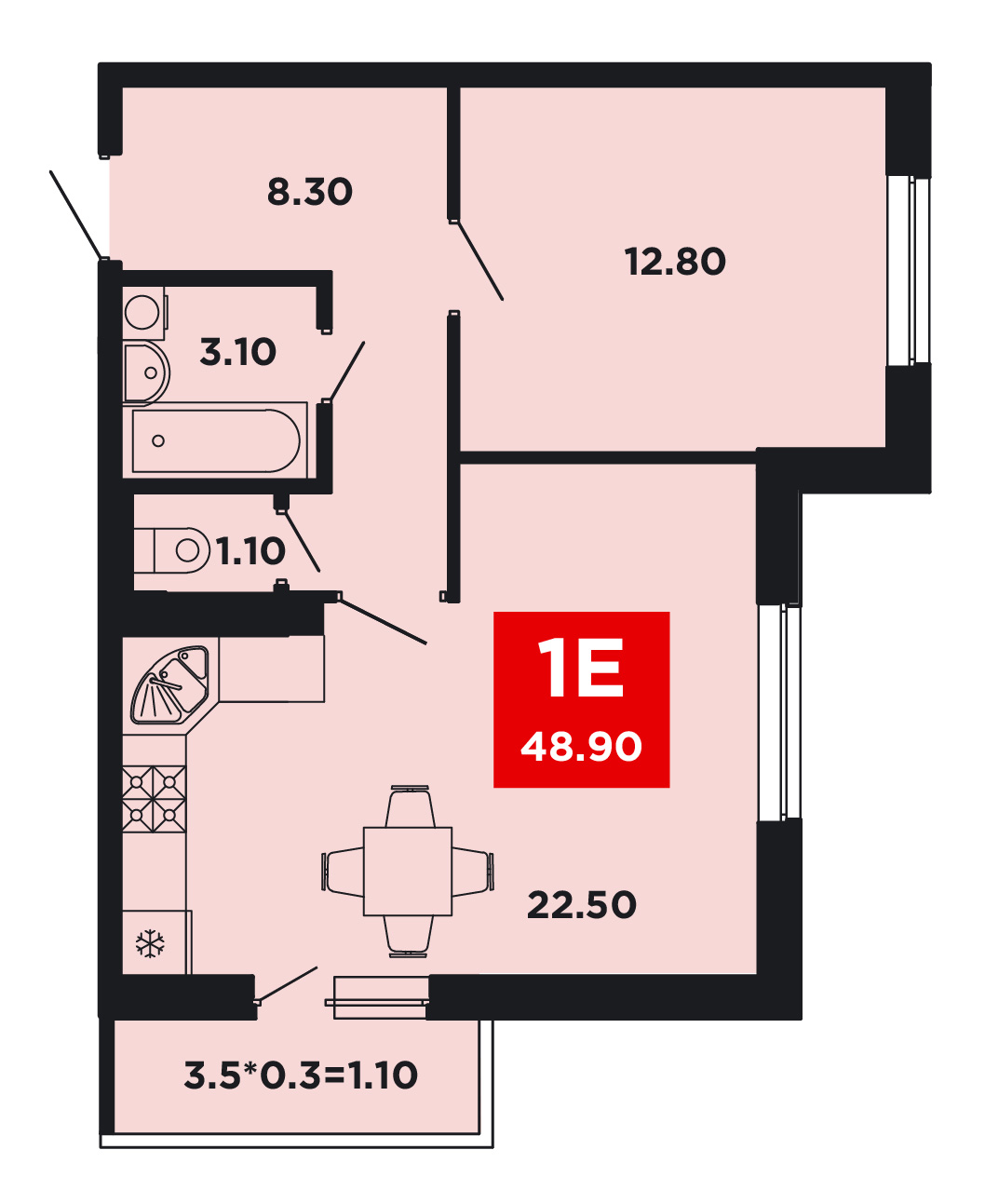 Планировка — Студия, 24,3 м²