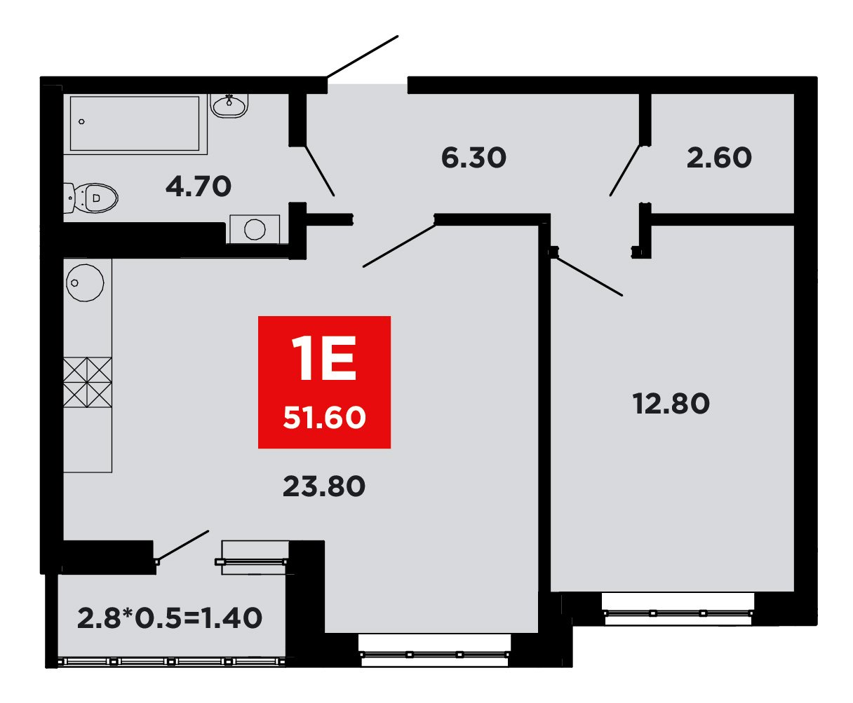 Планировка — Студия, 24,3 м²