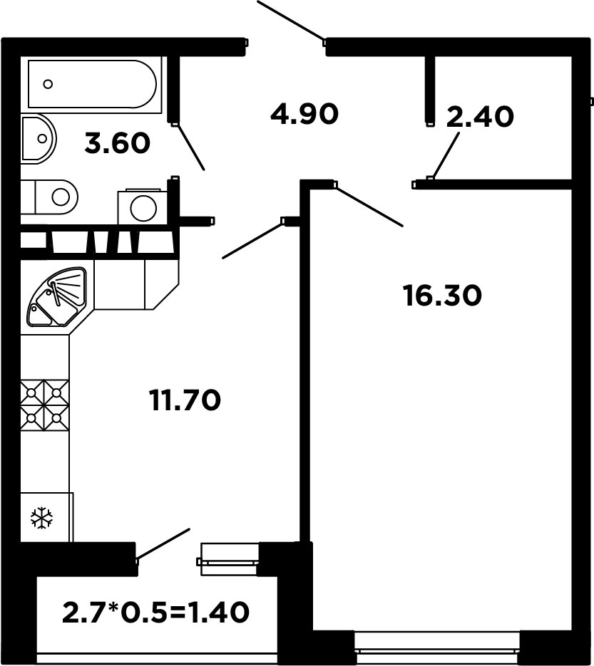Планировка — Студия, 24,3 м²