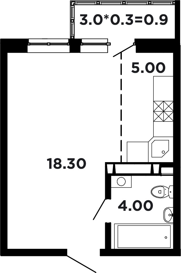 Планировка — Студия, 24,3 м²
