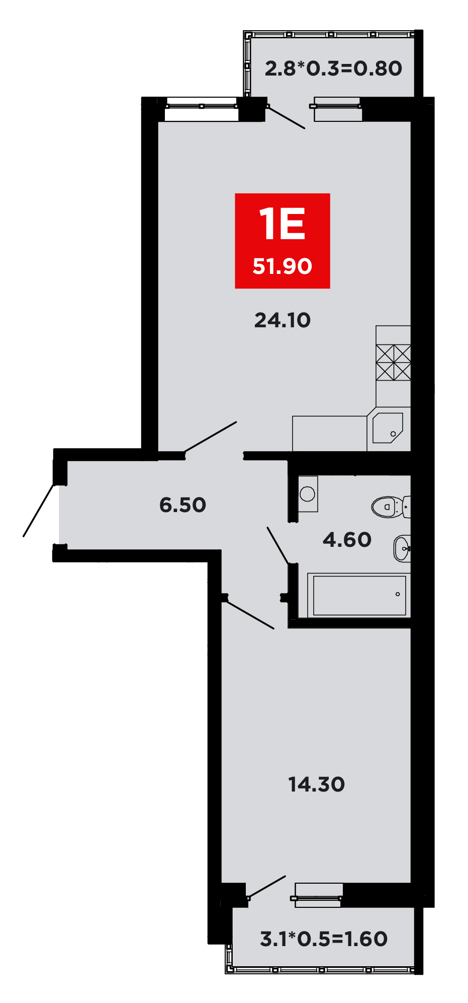 Планировка — Студия, 24,3 м²