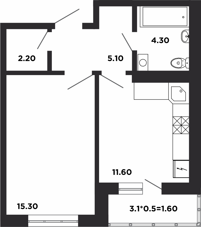 Планировка — Студия, 24,3 м²