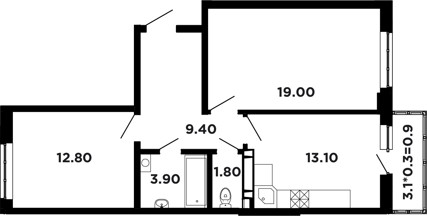 Планировка — Студия, 24,3 м²