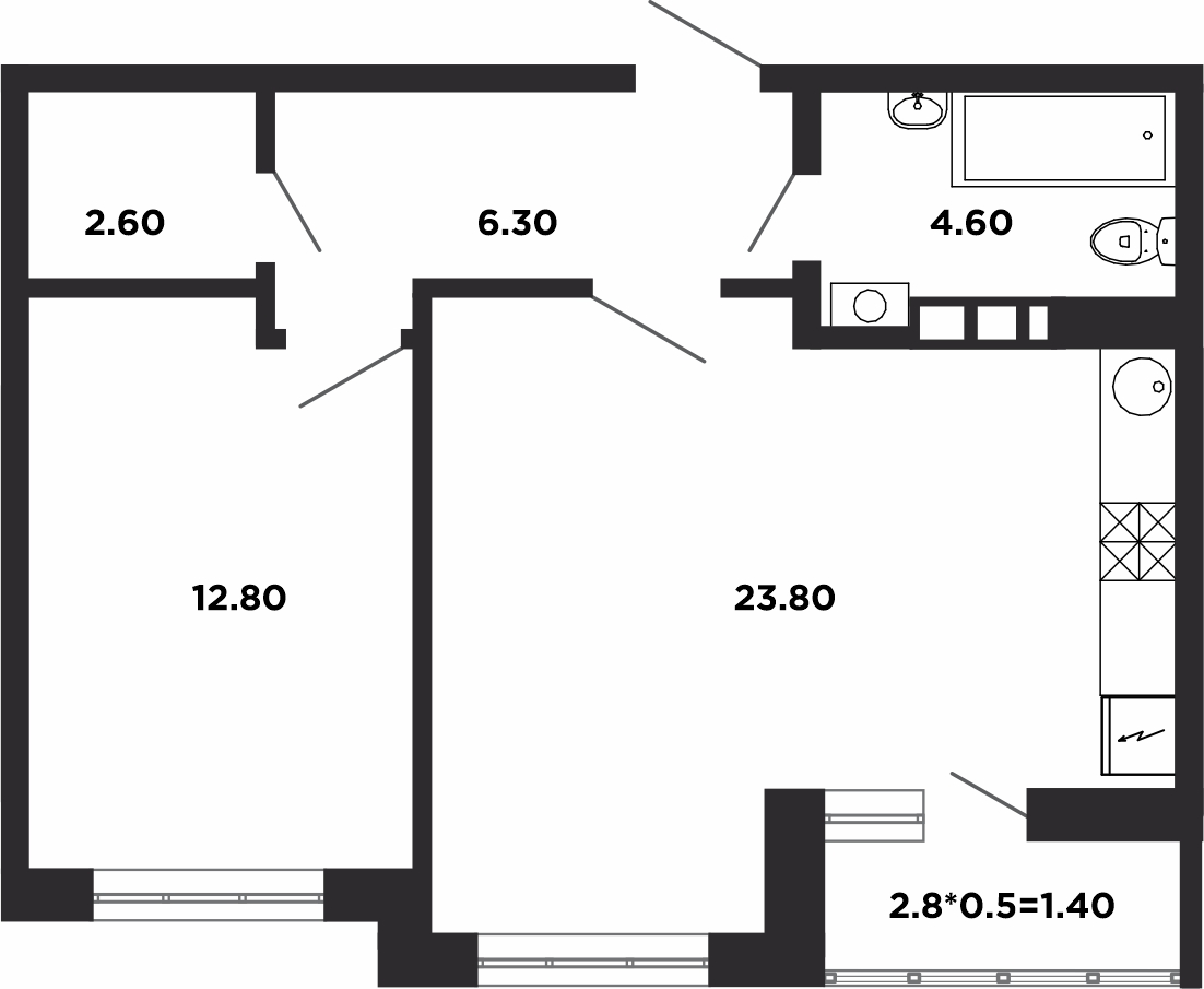 Планировка — Студия, 24,3 м²