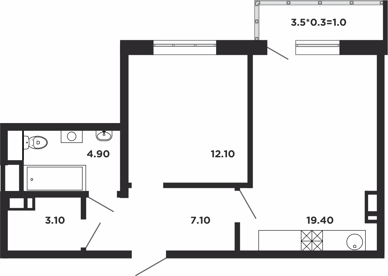 Планировка — Студия, 24,3 м²