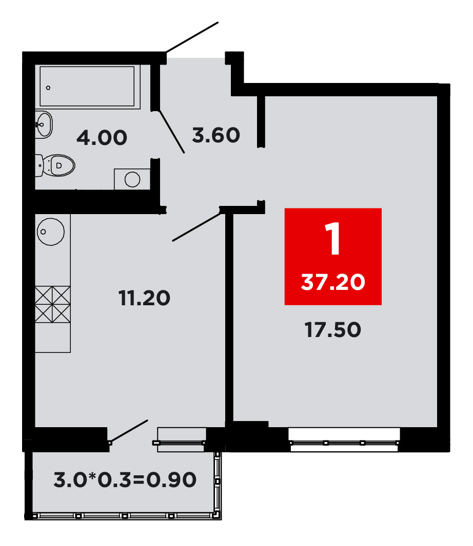 Планировка — Студия, 24,3 м²