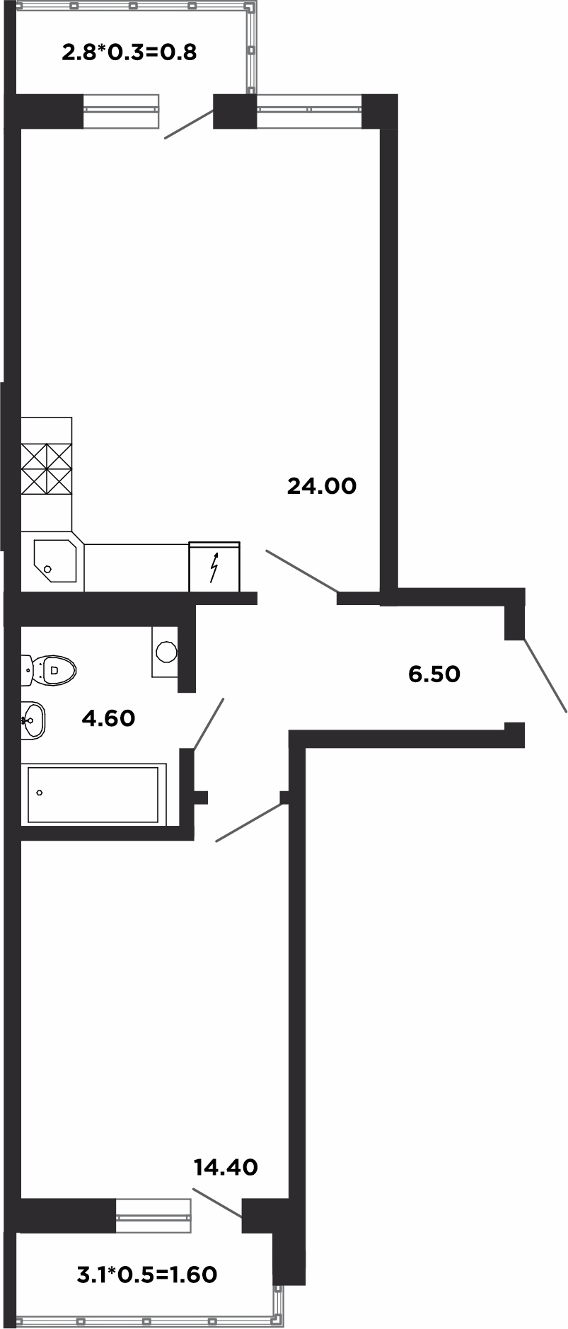 Планировка — Студия, 24,3 м²