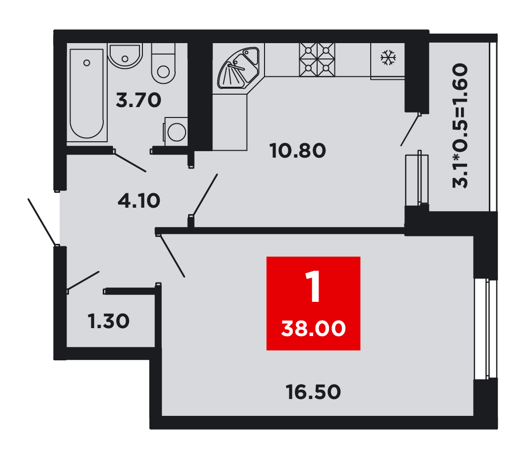 Планировка — Студия, 24,3 м²