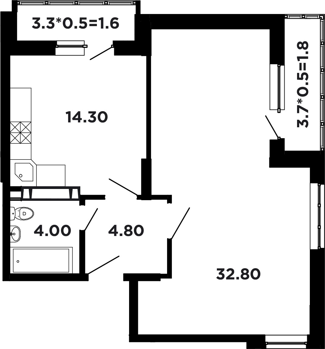 Планировка — Студия, 24,3 м²