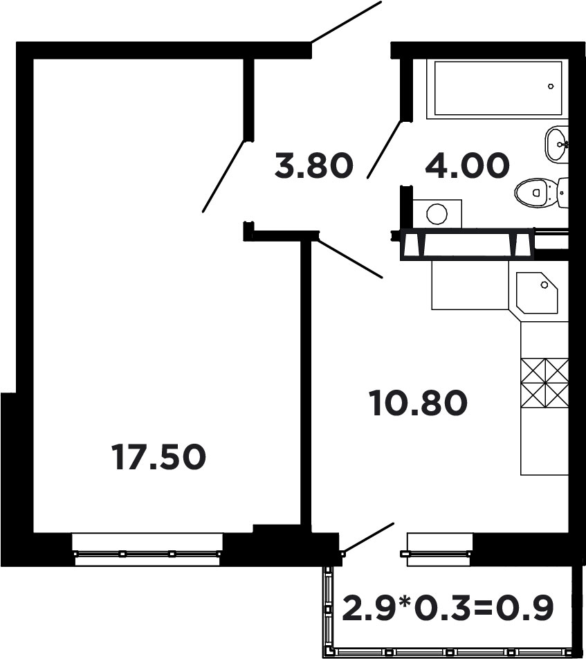 Планировка — Студия, 24,3 м²