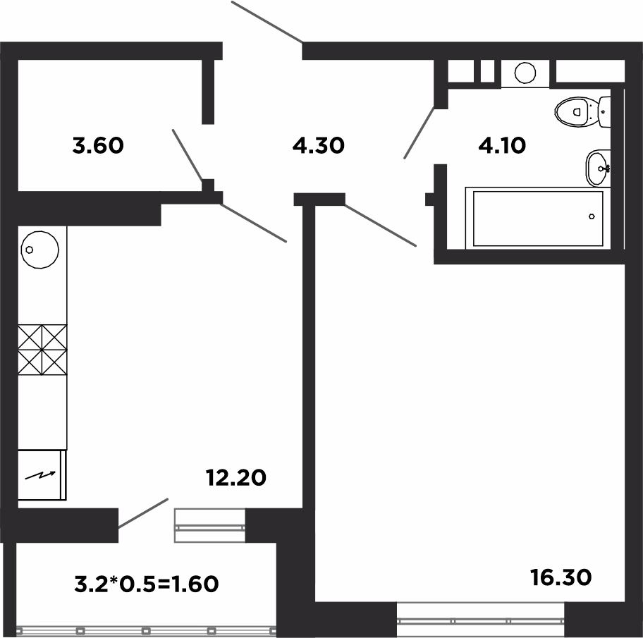 Планировка — Студия, 24,3 м²