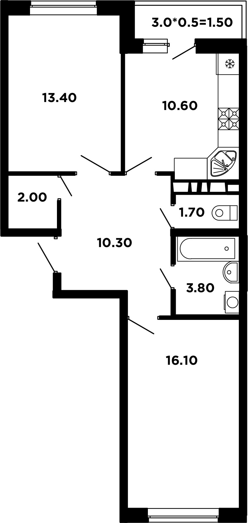 Планировка — Студия, 24,3 м²