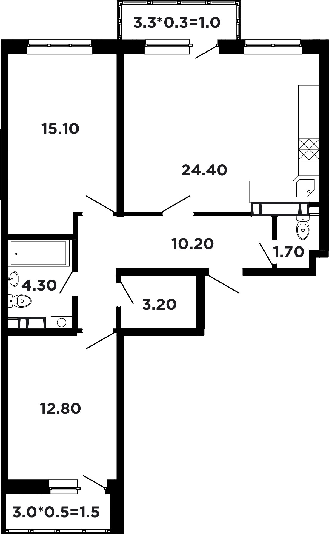 Планировка — Студия, 24,3 м²