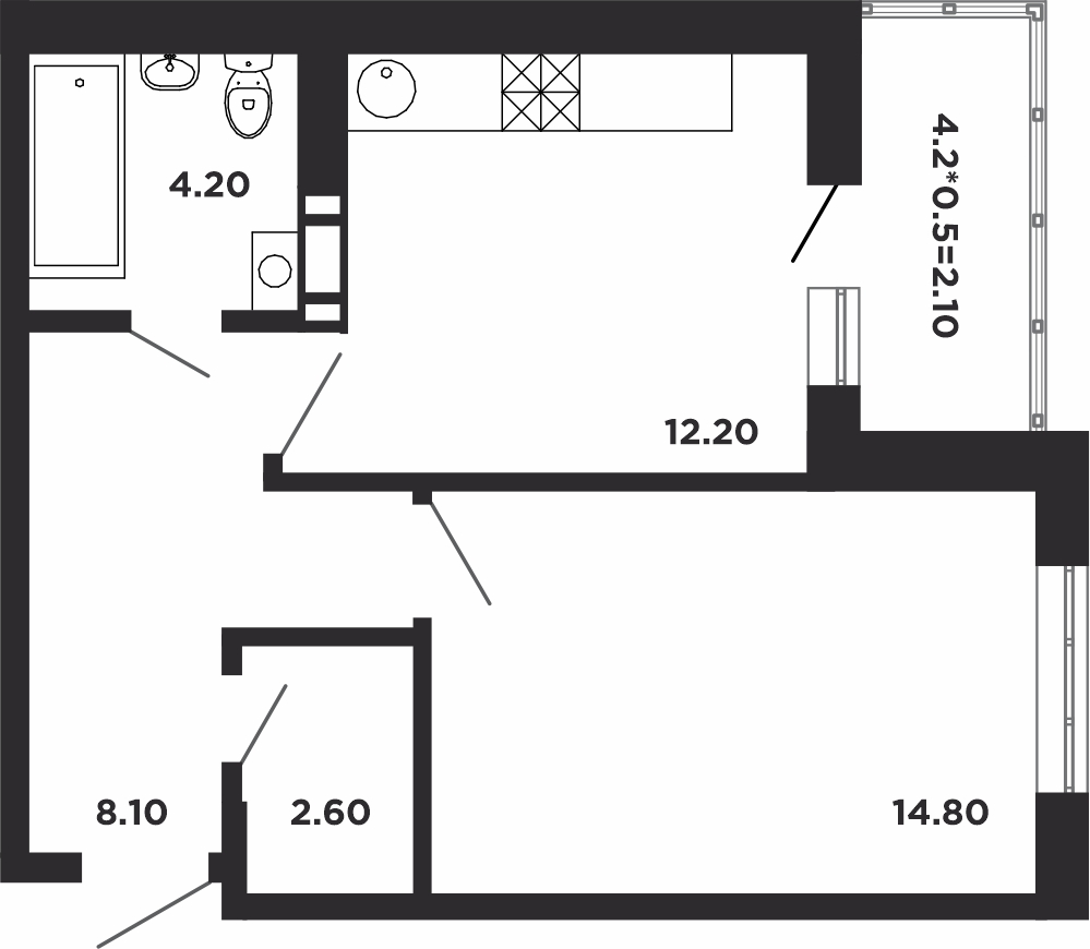 Планировка — Студия, 24,3 м²